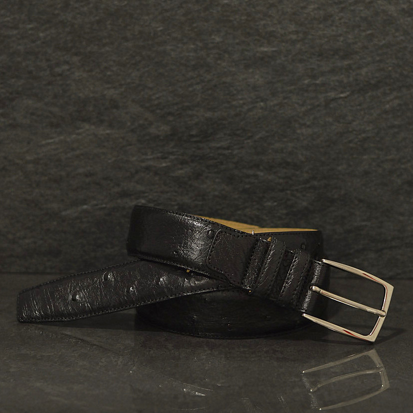 Possum Straußenleder-Gürtel Ostrich Breite 3,5 cm schwarz
