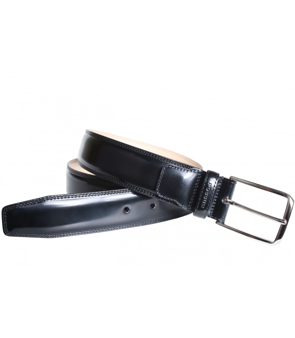 Possum schwarzer Gürtel aus handpoliertem Leder passend zu Cordovan Pferdeleder Schuhen