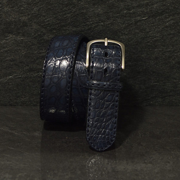 Fausto Colato Gürtel aus Alligatorleder Breite 4,0 cm dunkelblau