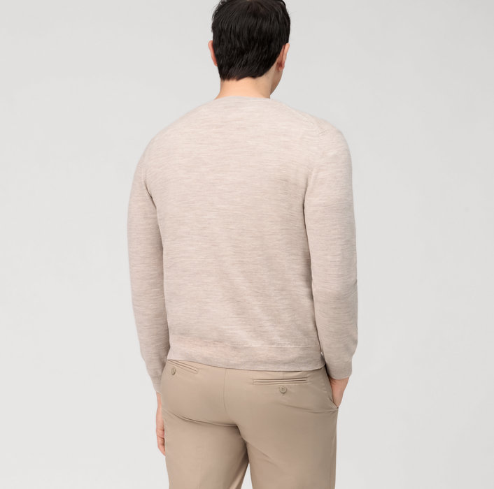  OLYMP Casual Strick Pullover auf 100% Merinowolle, Hellbeige  01501020