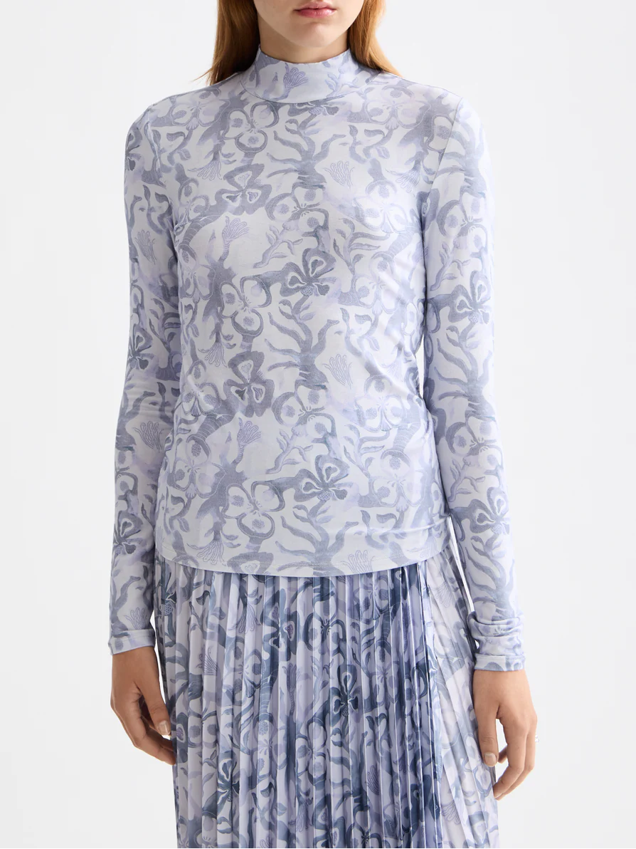 Scotch&Soda All over printed mock neck long sleeve T-shirt in Dancer Lavender