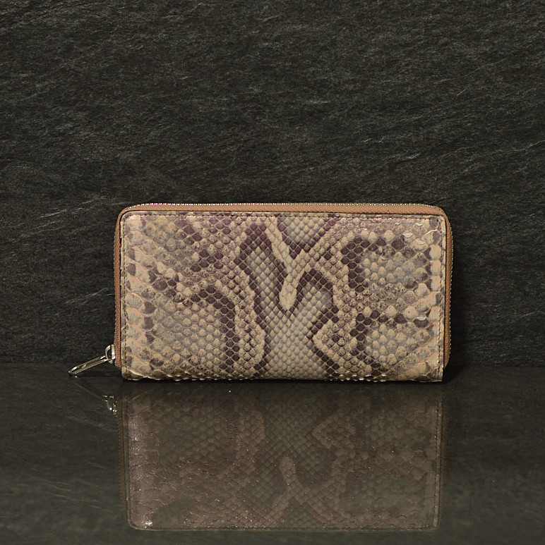 Ralph Gladen Pythonleder Zippwallet Schlangenleder Geldbörse in rose metallic / puder