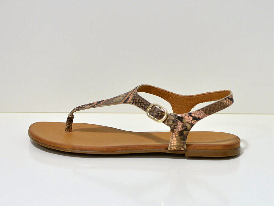 Tube leichte Sommer Zehensandalen aus Leder mit Gelsohle Snake copper