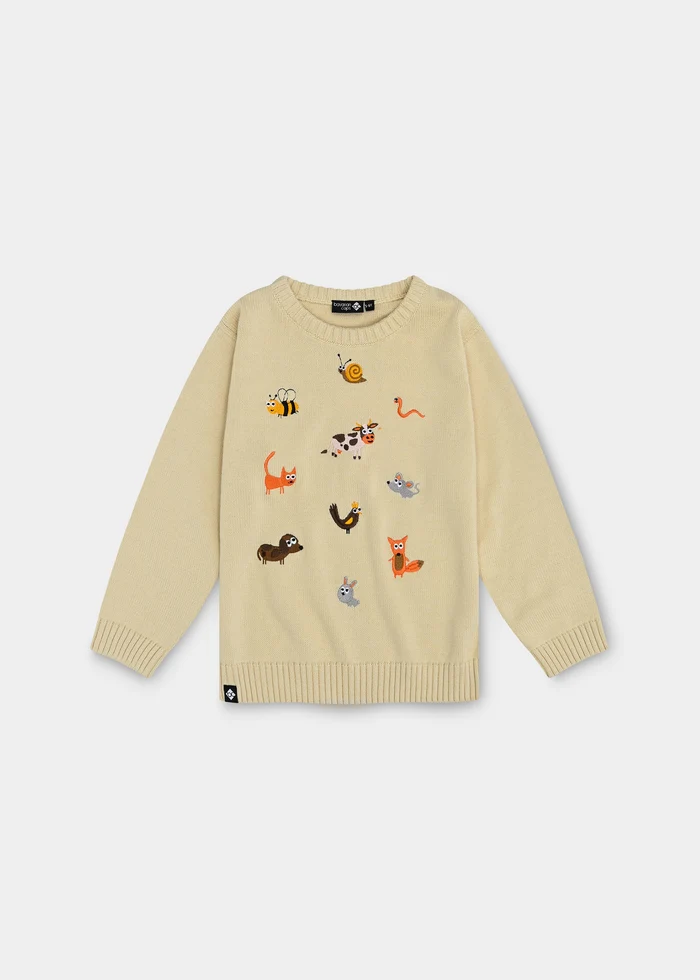 Bavarian Caps - KS23-1 Strickpulli "Tierfest" - beige (Kinder)