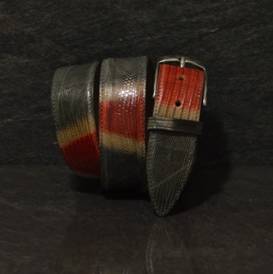 Ralph Gladen Lizard Gürtel Breite 4,0cm in einer Kombiantion aus grau und rot