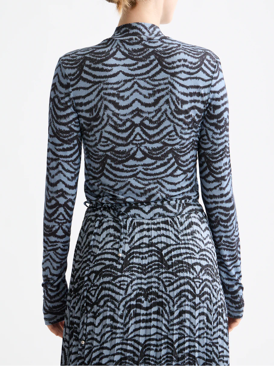 Scotch&Soda All over printed mock neck long sleeve T-shirt in Ikat Feather Blue