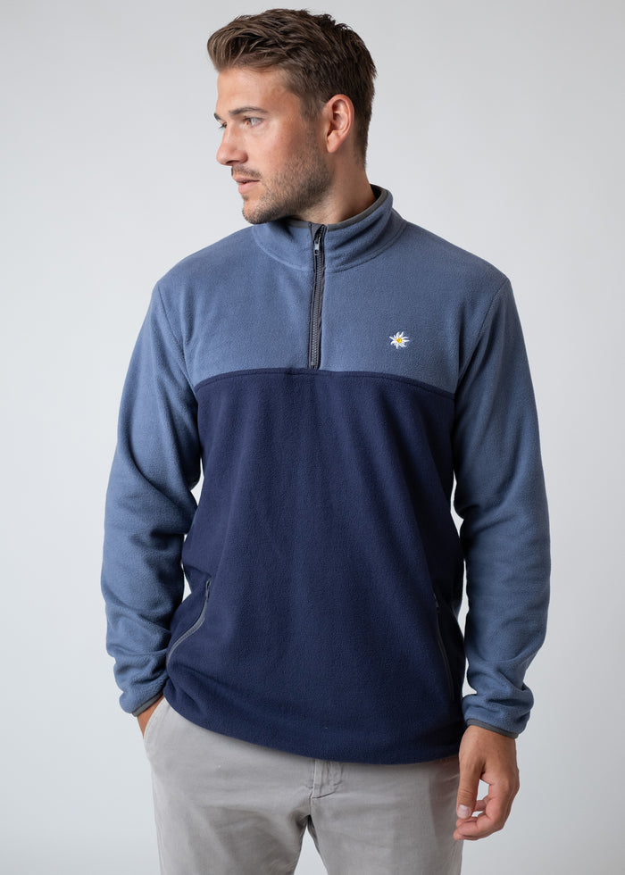 Bavarian Caps - HS70-2-1 warmer Fleece-Troyer "Edelweiß" in dunkelblau