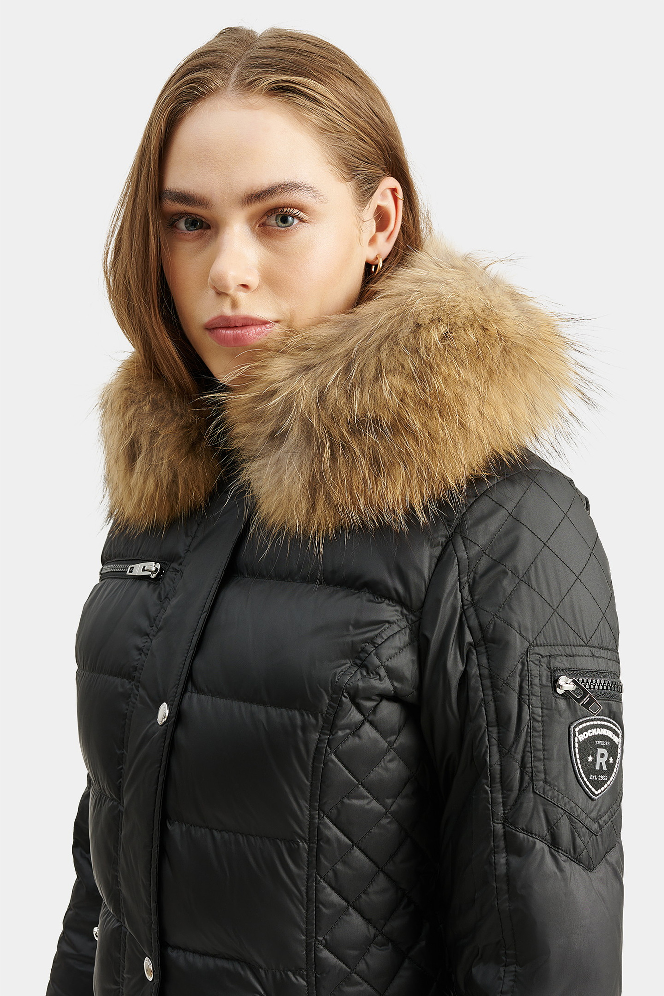 RockandBlue Beam Mid Black / Natural Daunen Parka mit extra großem Echtpelz Kragen RockandBlue Beam Mid Black / Natural Daunen Parka mit extra großem Echtpelz Kragen
