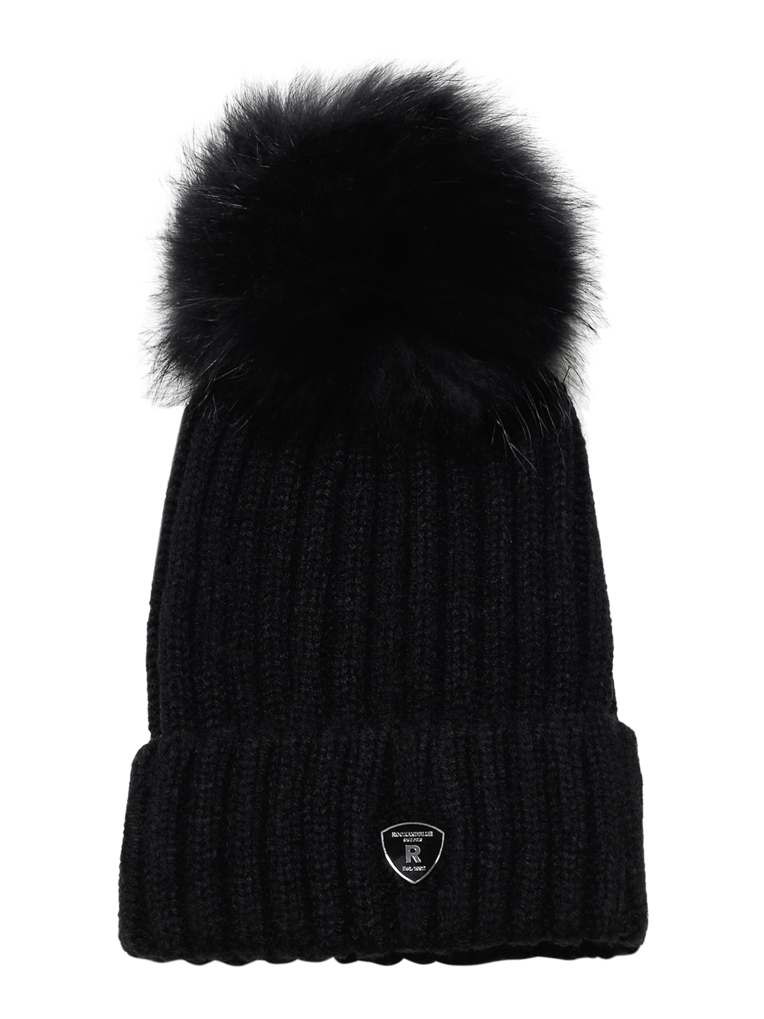 RockandBlue Mütze mit großem echt Pelz Bommel Black/Black passend für Zora Beam und Ciara