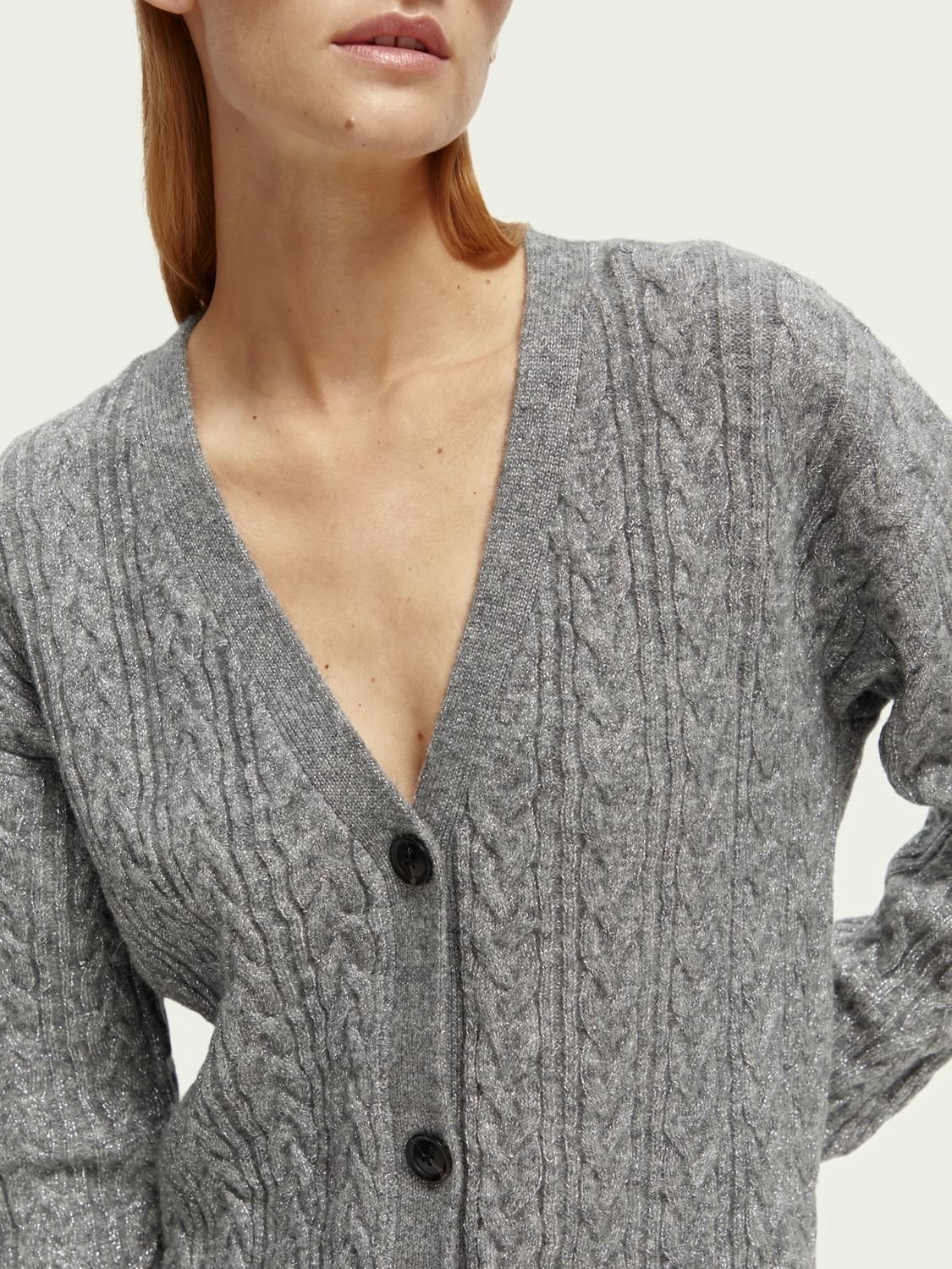 Scotch&Soda Wool-blended cable knit Cardigan in grau