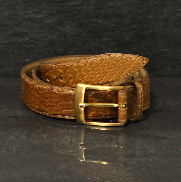 Ralph Gladen Schlangenledergürtel Python Breite 3,5cm in hellbraun