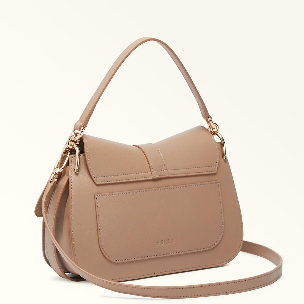 Furla Flow Top Handle aus geschmeidigem Nappaleder in Greige 