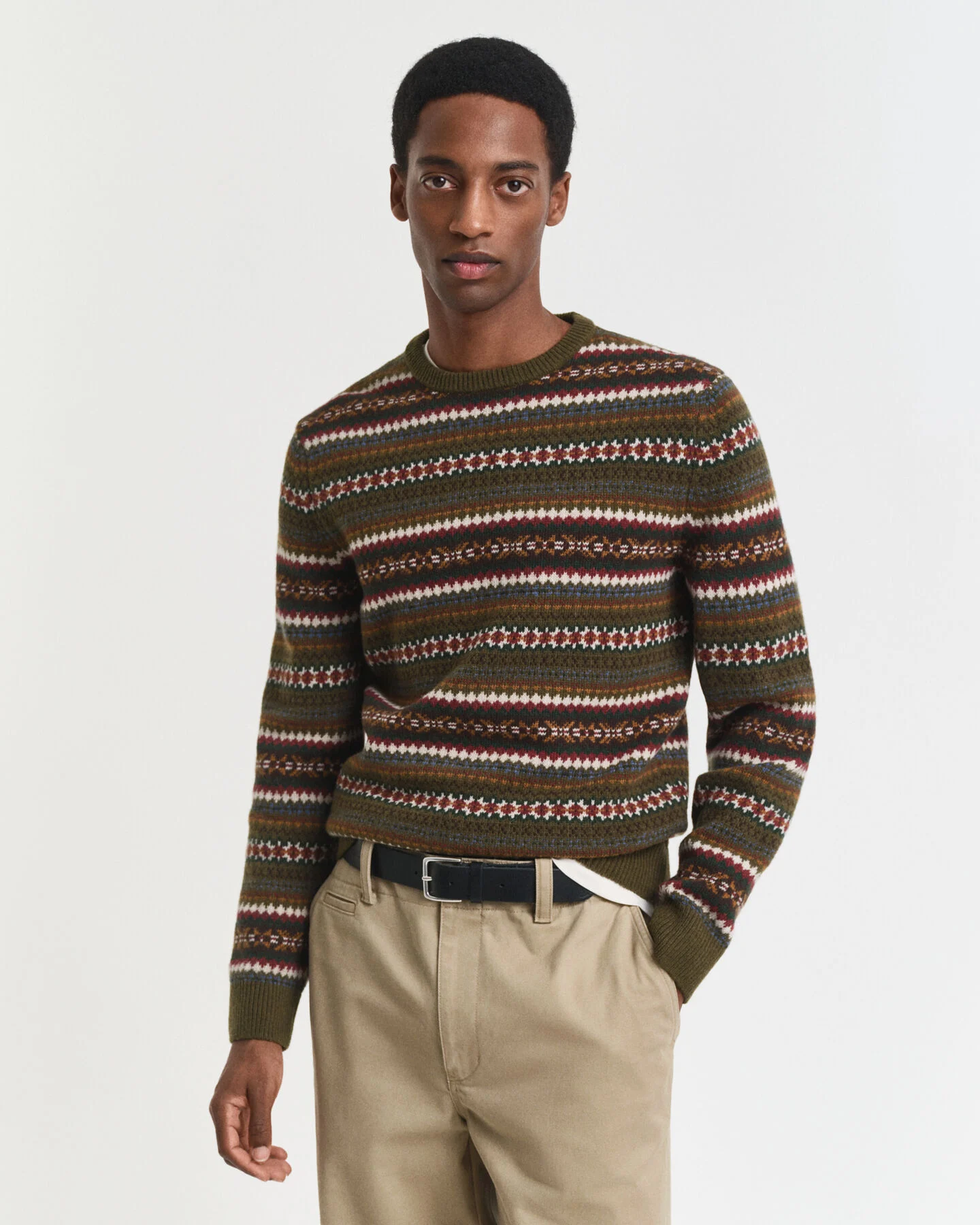 GANT Fair Isle Rundhalspullover / Pullover in country green