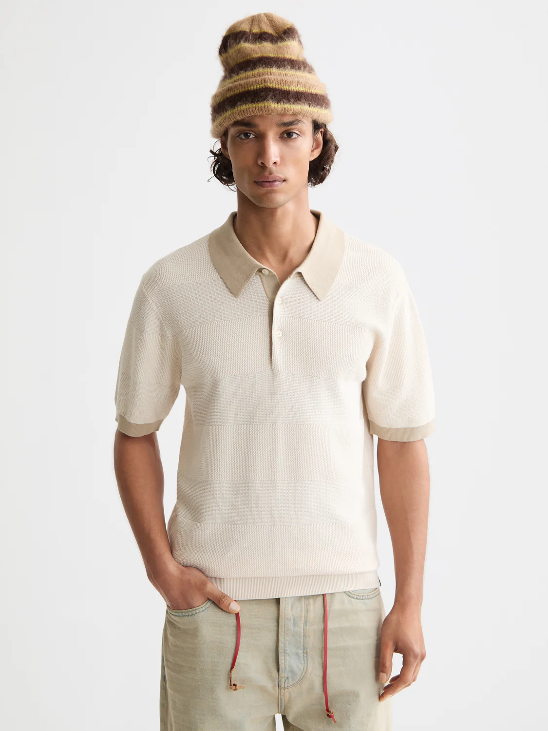 Scotch&Soda MEN Knitted striped polo in Eggnog