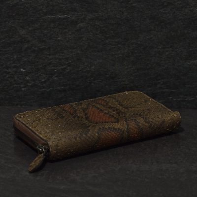 Ralph Gladen Pythonleder Zippwallet Schlangenleder Portemonnaie in braun mit rot