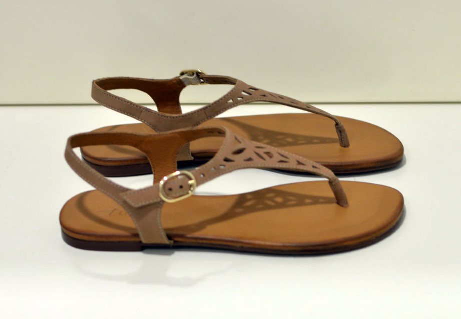   Tube Zehensandalen mit Riemchen aus Leder Nabuck in warm beige