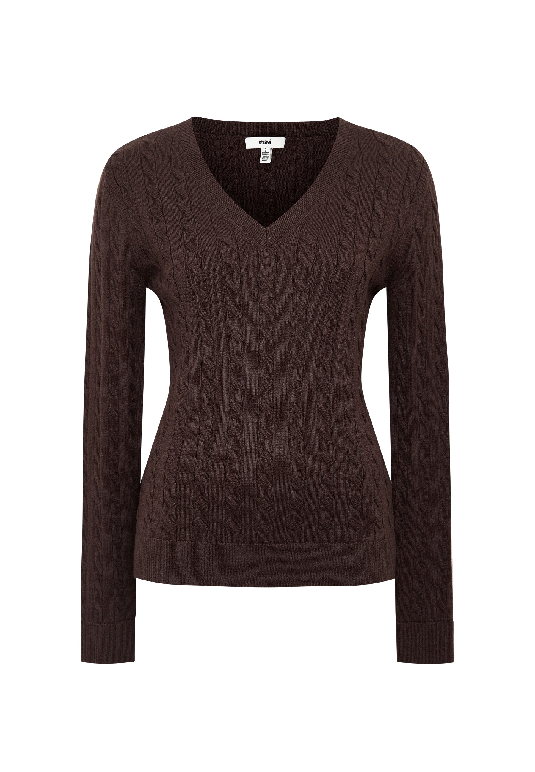 Mavi Pullover LONG SLEEVE V NECK TRICOT | Feinstrick Pullover in braun