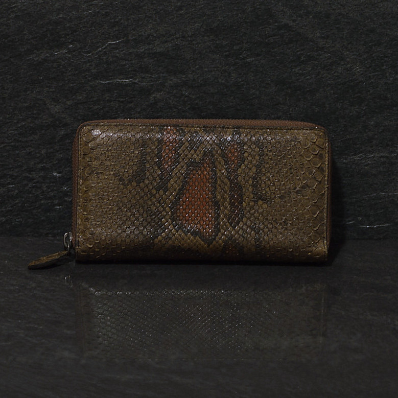 Ralph Gladen Pythonleder Zippwallet Schlangenleder Portemonnaie in braun mit rot