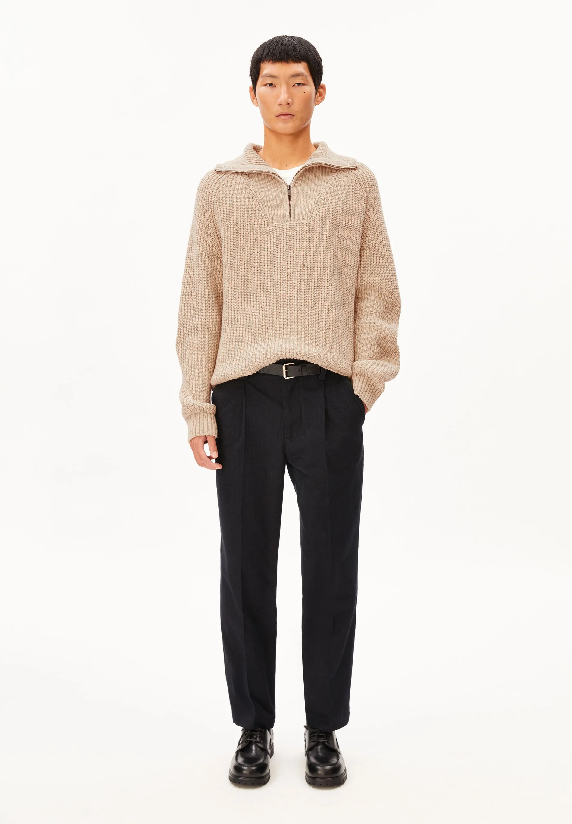 Armedangels TWEED-STRICK-TROYER  recycelter Woll-Mix in sandstone