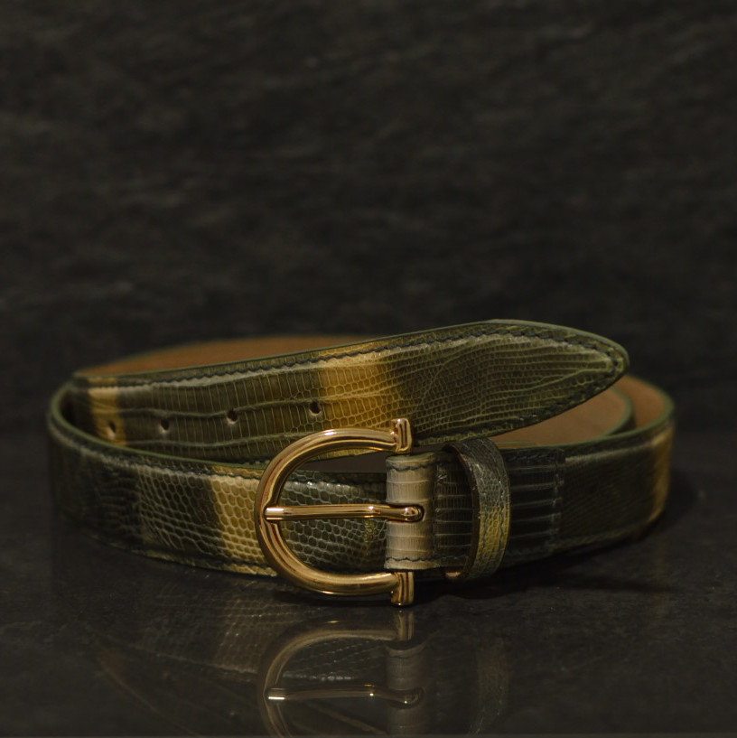 Ralph Gladen Lizard Gürtel Breite 3,0cm in grün-beige/ Eidechsenleder