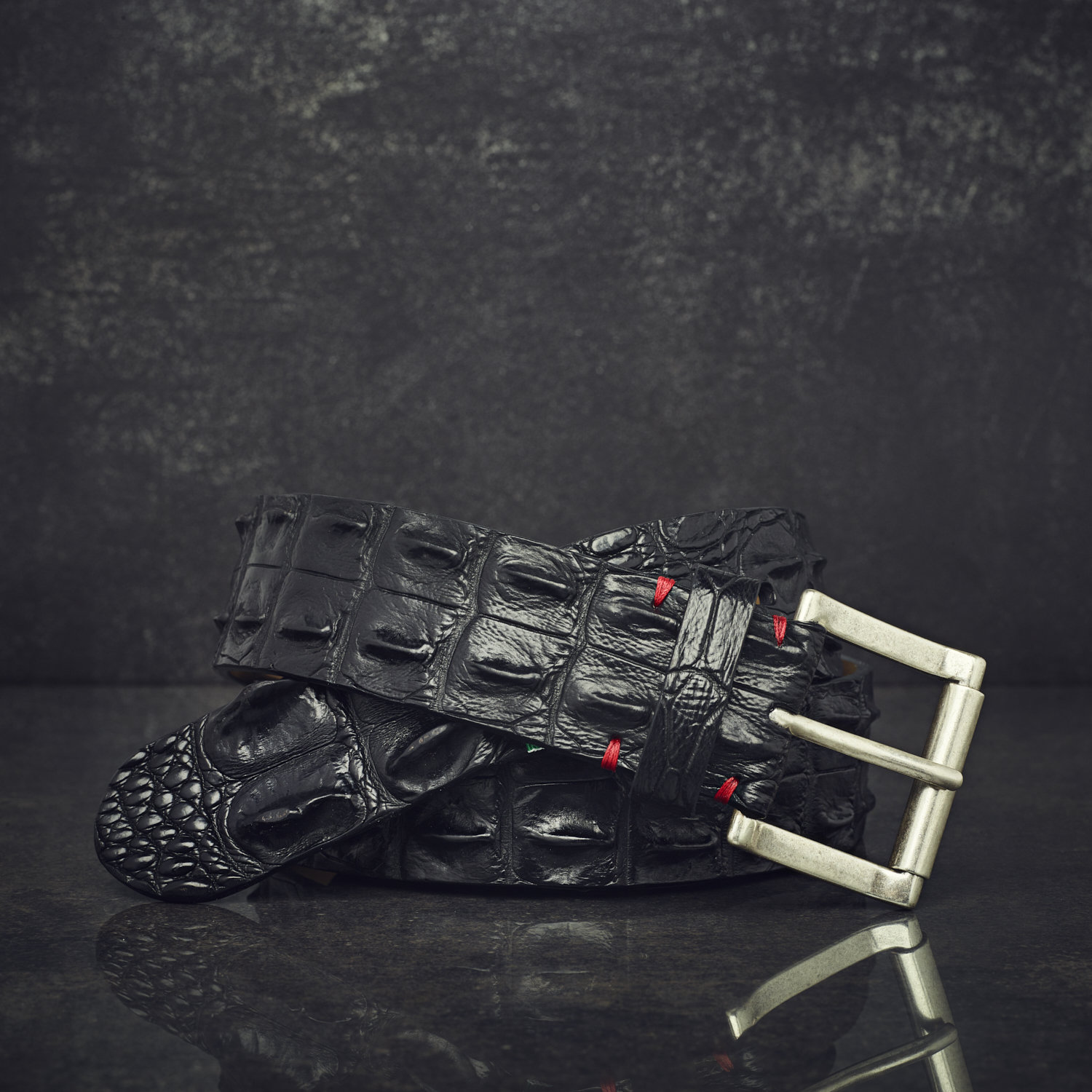 Fausto Colato Krokodilleder-Gürtel Sonderbreite 4,5cm schwarz (Krokodilrücken) Fausto Colato Krokodilleder-Gürtel Sonderbreite 4,5cm schwarz (Krokodilrücken)