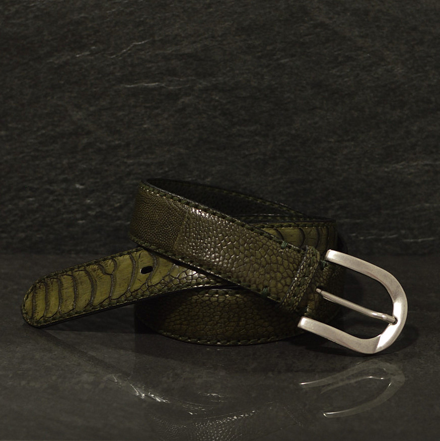 Fausto Colato Straussleder Gürtel /weiches Straußenbein Breite 4,0cm in Dunkelgrün Struzo
