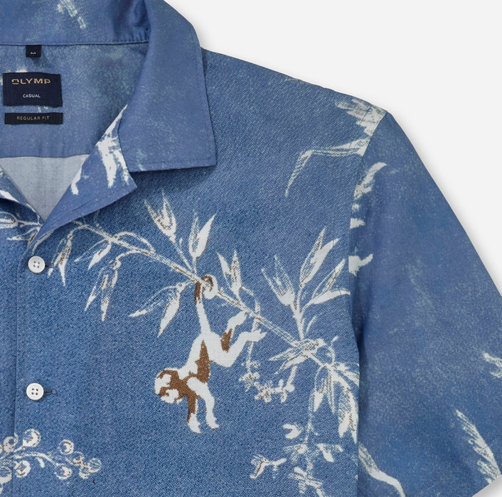 Olymp Casual Freizeithemd / Polo, regular fit, Reverskragen, im kreatives Dschungel-Motiv