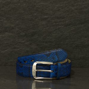 Fausto Colato Schlangenleder-Gürtel Python Breite 4,0 cm Handbemalt Wasserblau