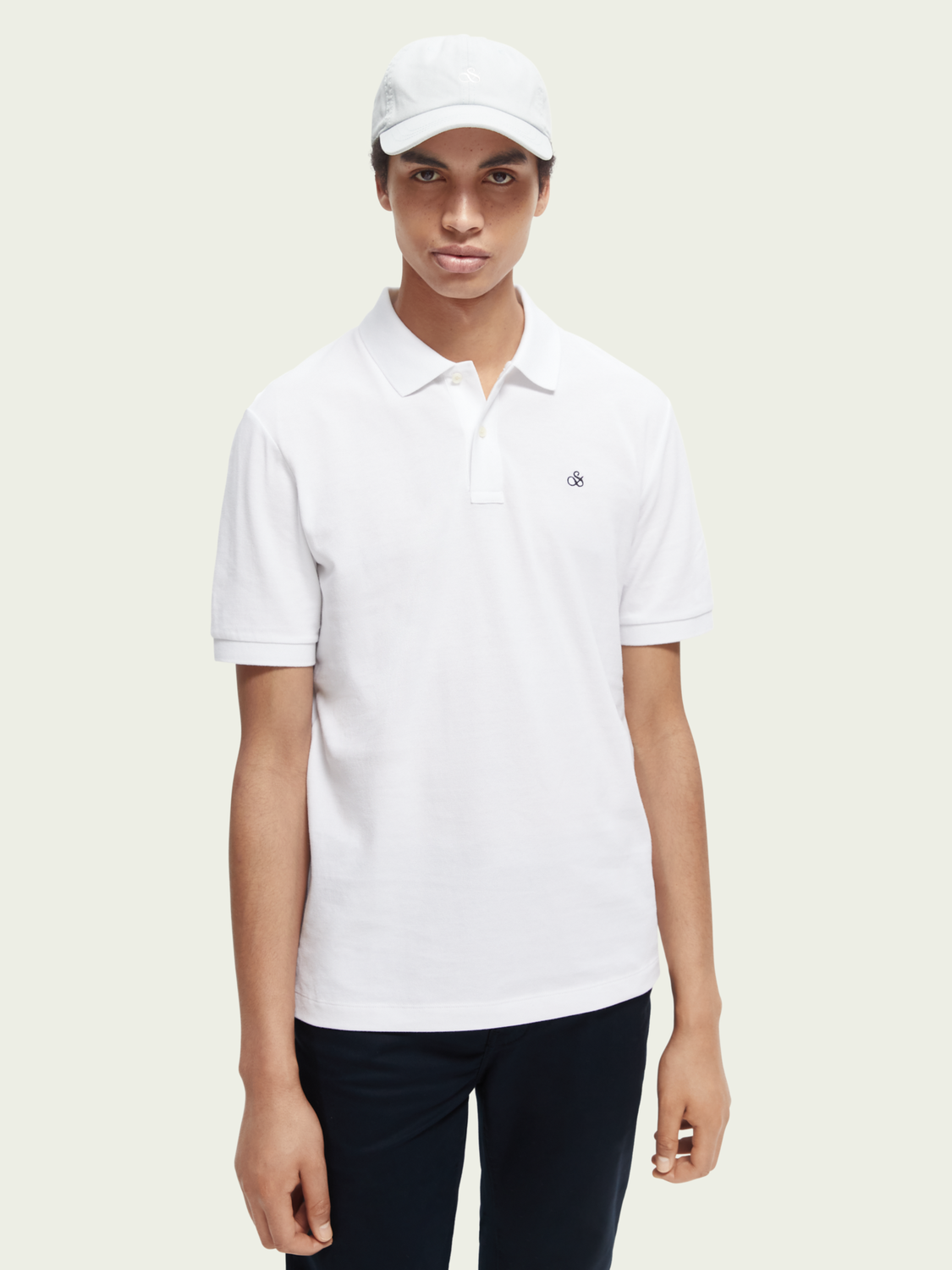 Scotch&Soda Organic cotton pique Polo in weiß mit eingesticketem Logo