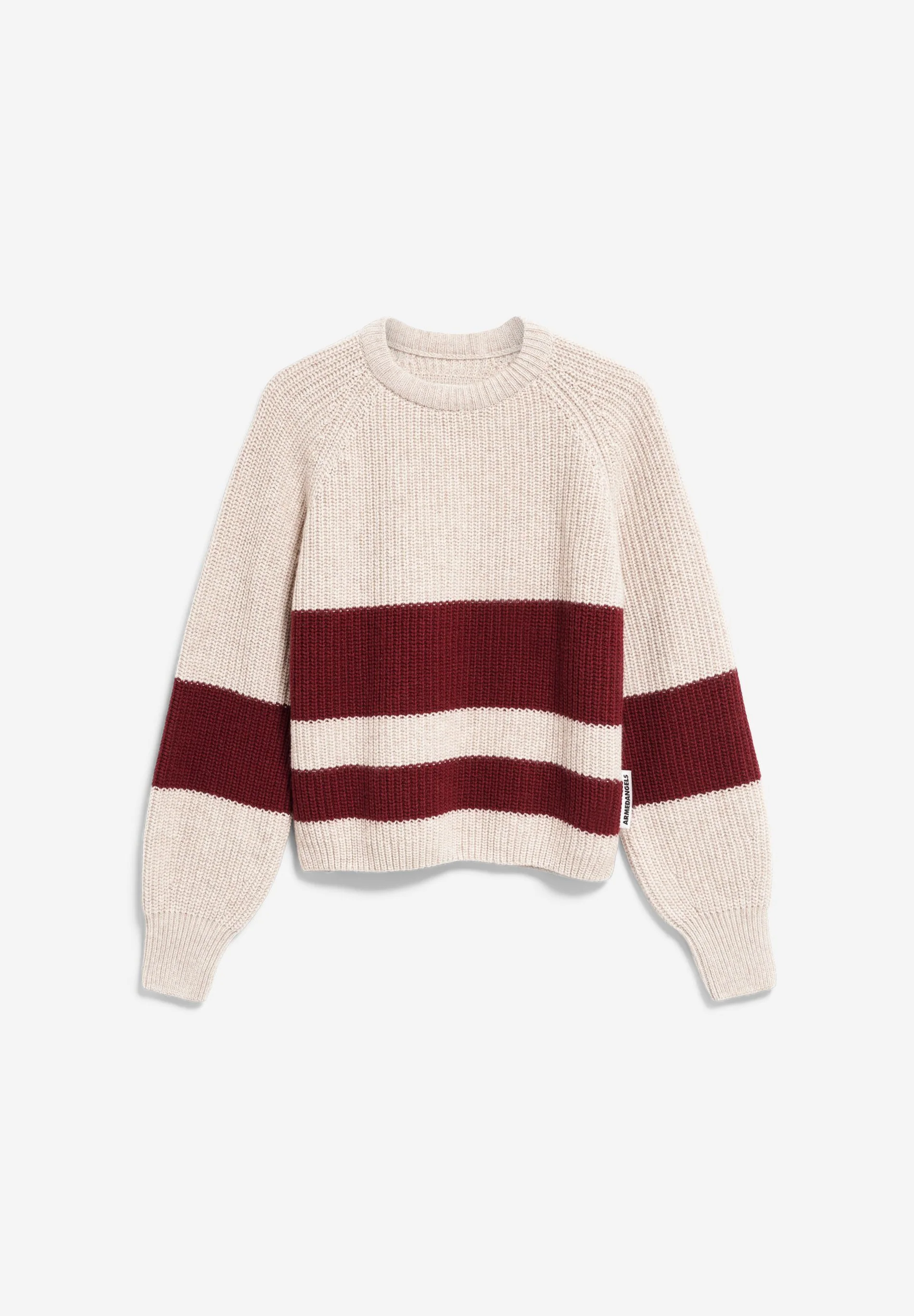 Armedangals GESTREIFTER RIPP-STRICKPULLOVER  Bio-Woll Mix / Pullover in honey melange-velvet red